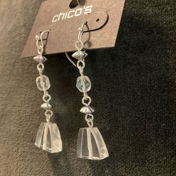 0087-Chico's Silver and Clear Dangle Earrings - Picture 2 of 3